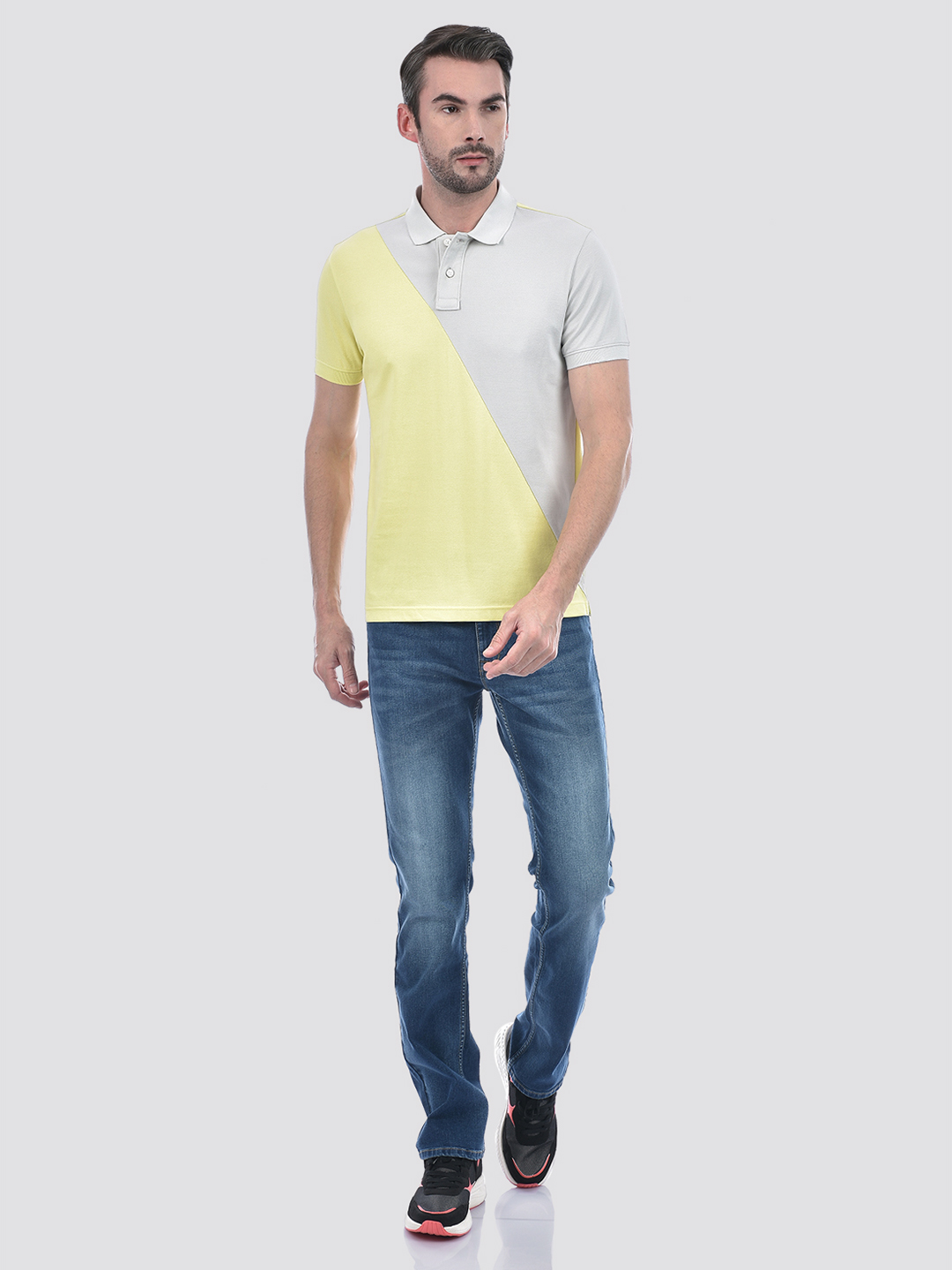 Numero Uno Men Yellow & White Color Block Polo T-Shirt